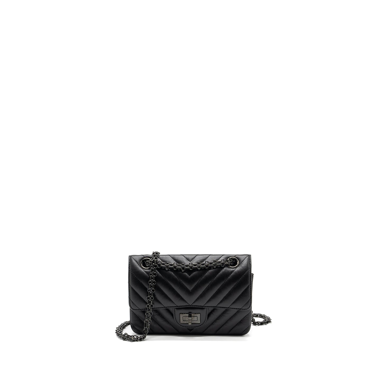 Chanel Mini 2.55 Reissue Flap Bag Chevron Calfskin So Black (Microchip)