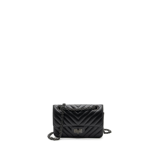 Chanel Mini 2.55 Reissue Flap Bag Chevron Calfskin So Black (Microchip)