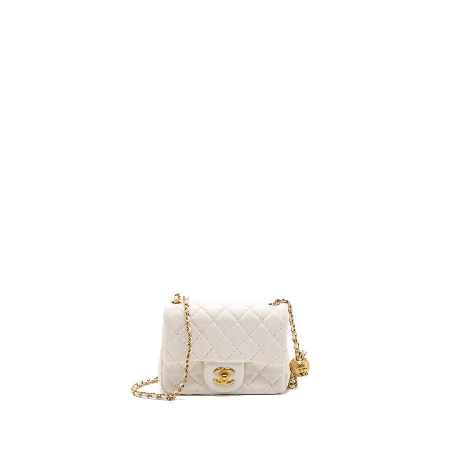 Chanel Pearl crush mini square flap bag lambskin white GHW (microchip)