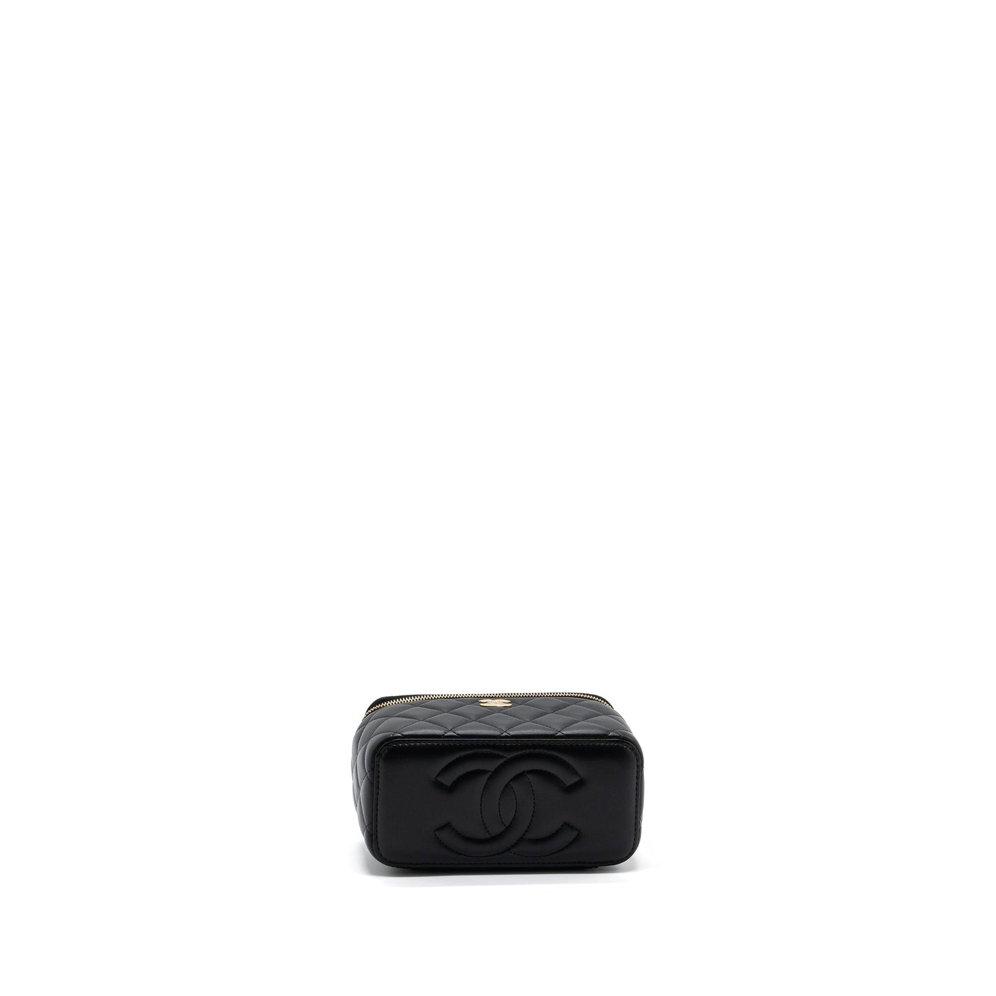 Chanel top handle long vanity with chain lambskin black GHW (microchip)