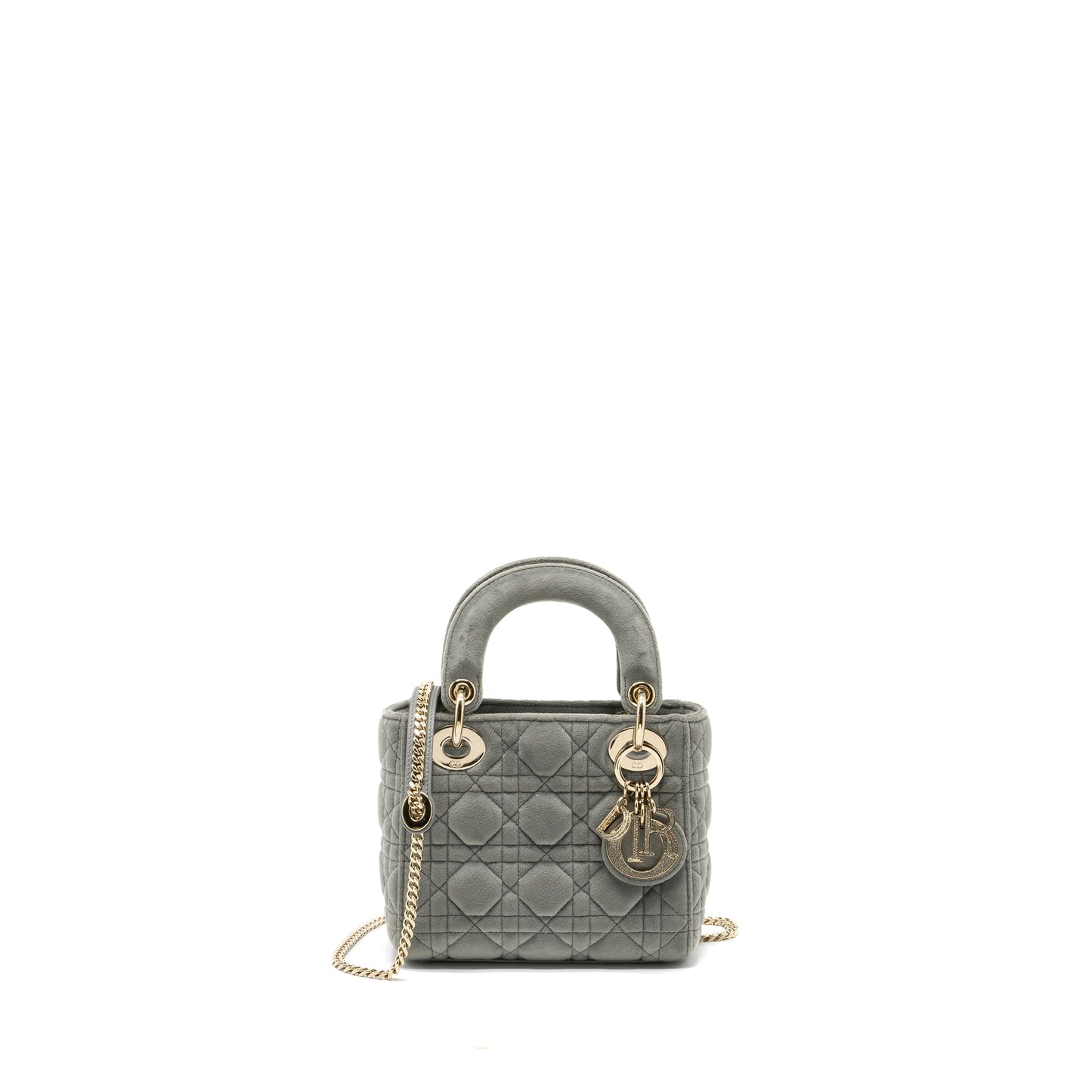Dior Mini Lady Dior Velvet Light Grey LGHW