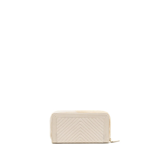 Chanel chevron boy zip long wallet caviar white LGHW