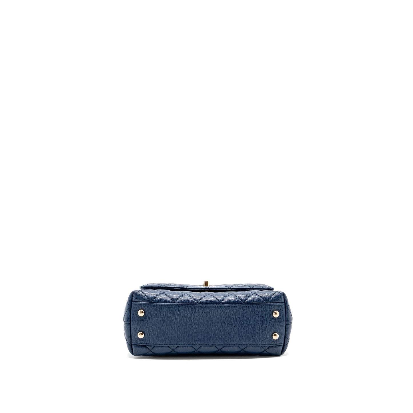 Chanel Small Coco Handle With Lizard Embossed Handle Caviar Navy LGHW(microchip)