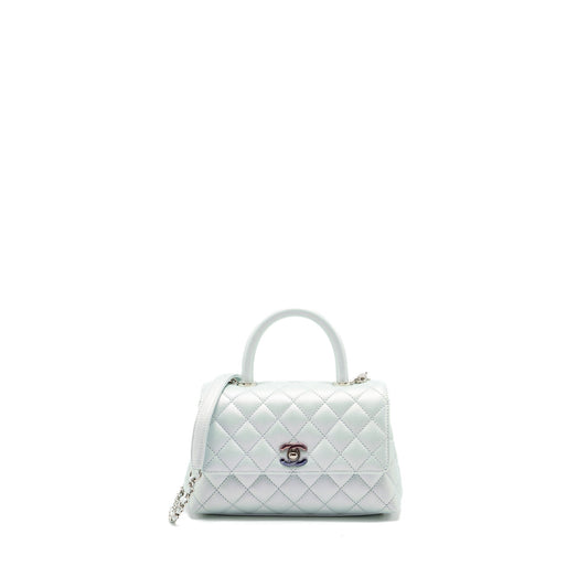 Chanel Small Coco Handle Caviar Iridescent Light Blue multicolour hardware (microchip)