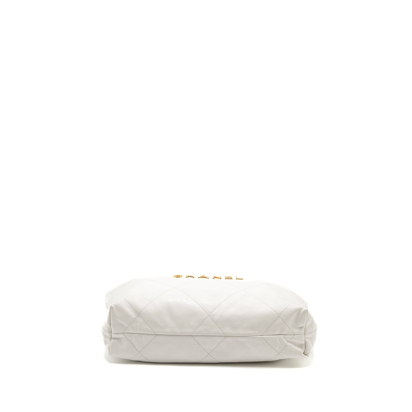Chanel Small 22 Bag Gold Letter Shiny Calfskin White Brushed GHW (Microchip)