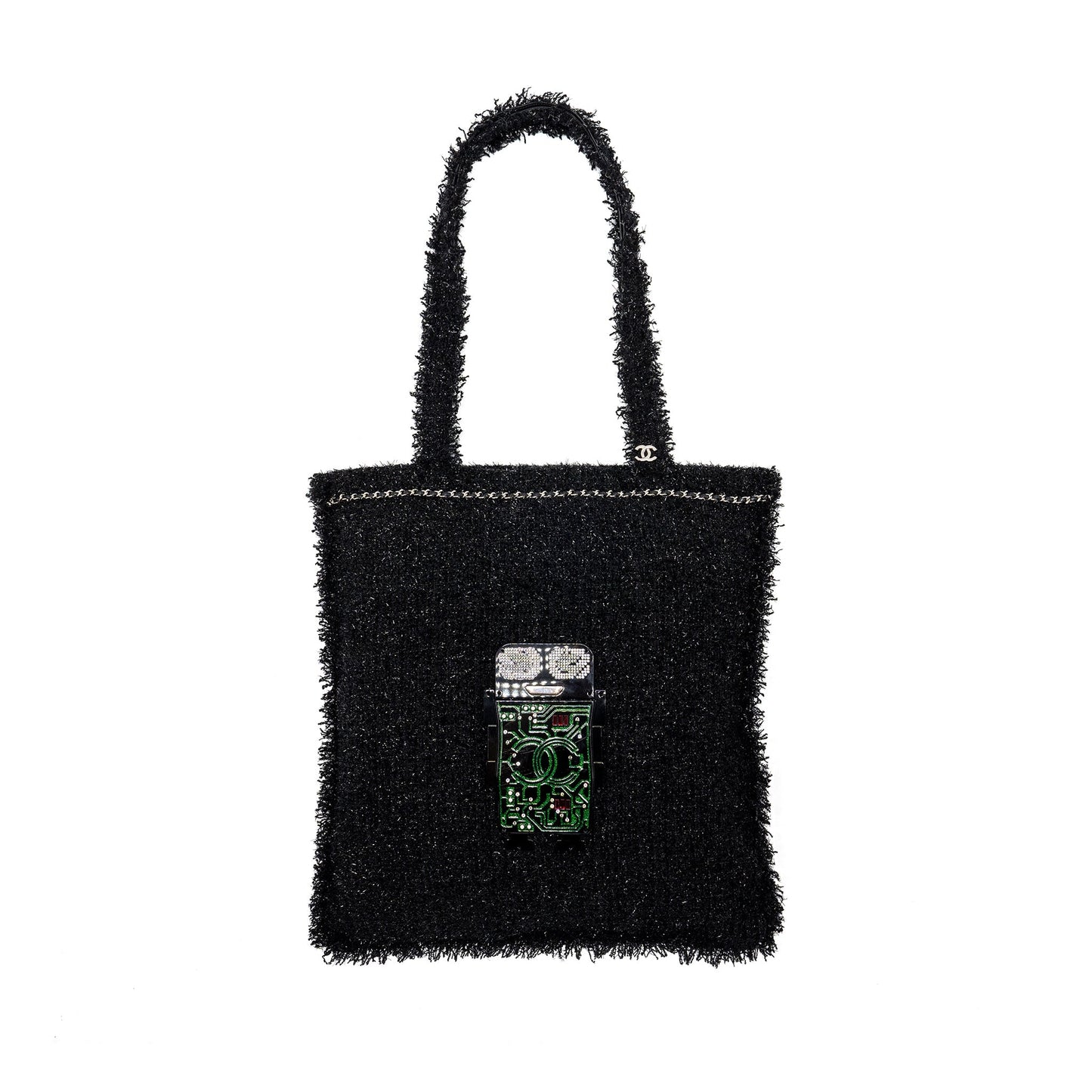 Chanel 17S Resin Robot Tote Bag Tweed Black SHW