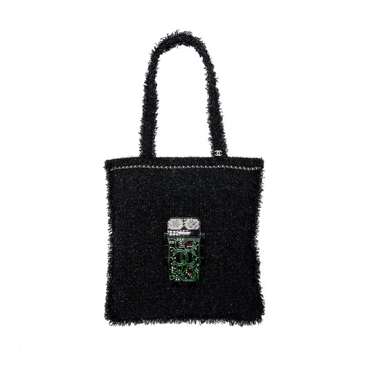 Chanel 17S Resin Robot Tote Bag Tweed Black SHW