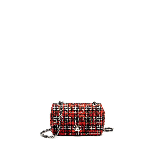 Chanel Mini Rectangular Flap bag Tweed red / black multicolour SHW