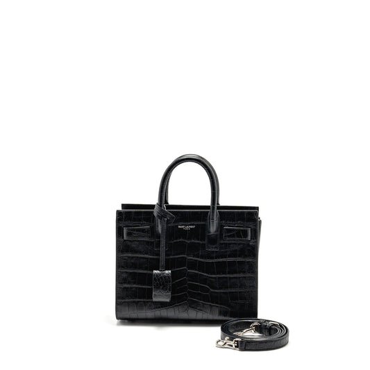Saint Laurent Nano Sac De jour croc embossed calfskin black SHW