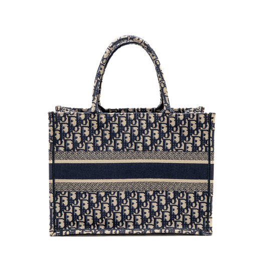 Dior Medium Book Tote Oblique Embroidery Ecru/Blue