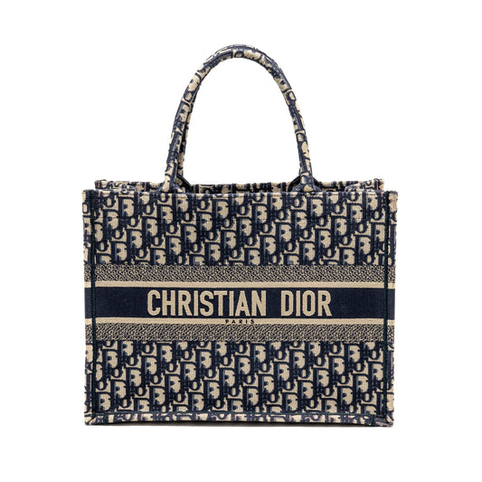 Dior Medium Book Tote Oblique Embroidery Ecru/Blue