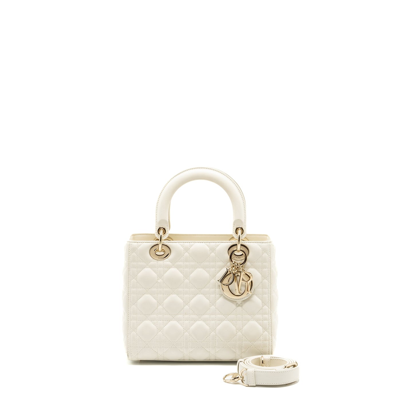 Dior Medium Lady dior bag lambskin white LGHW