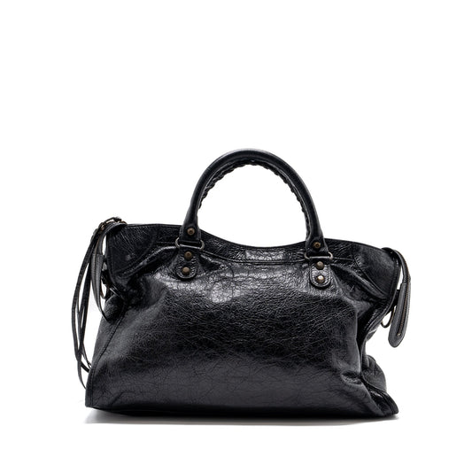 Balenciaga Classic City Bag leather Black Ruthenium Gold Hardware