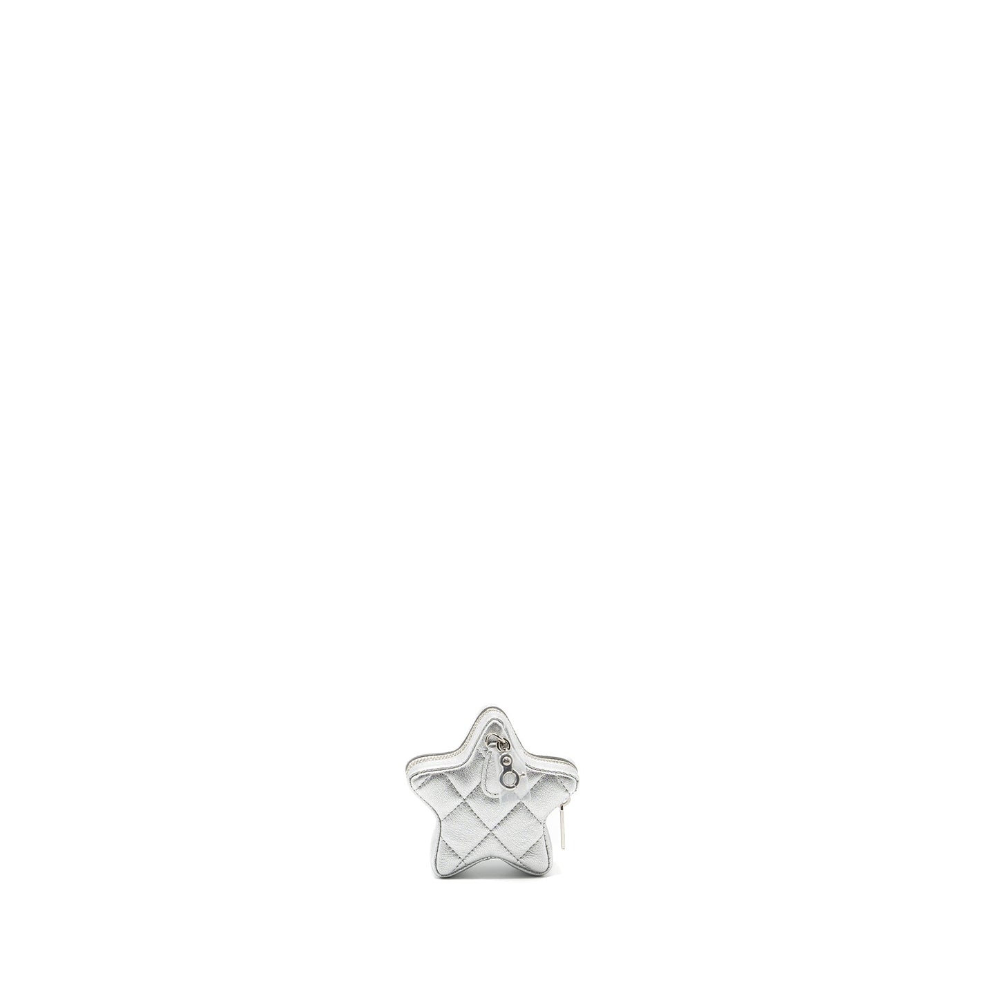 Chanel Star Coin Purse/Charm Quilted Leather Metallic Silver SHW (Microchip)