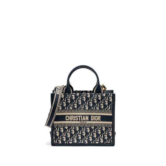 Dior Small Book Tote Blue Oblique Embroidery/Calfskin GHW