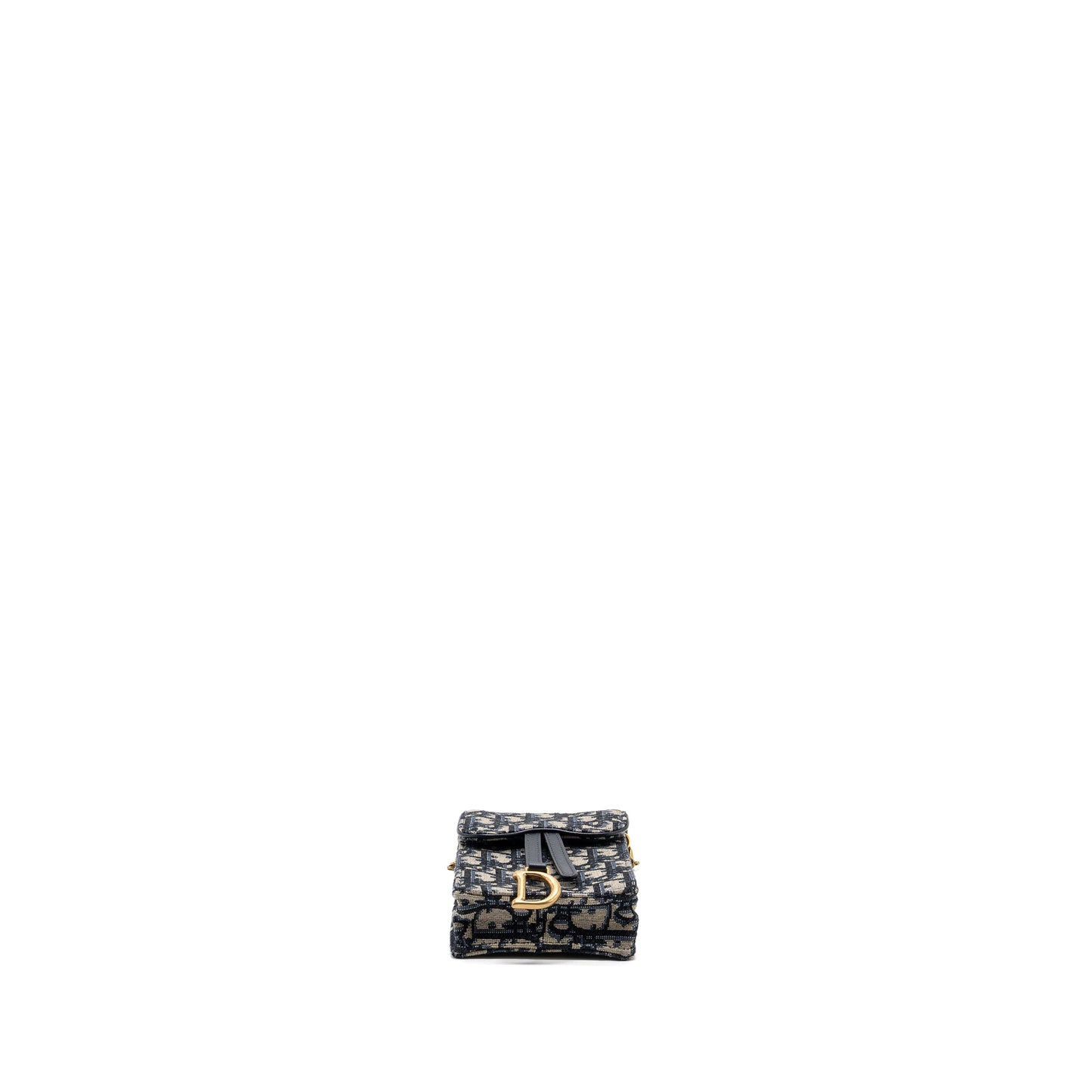 DIOR SADDLE PHONE HOLDER WITH CHAIN OBLIQUE JACQUARD CANVAS BLUE GHW
