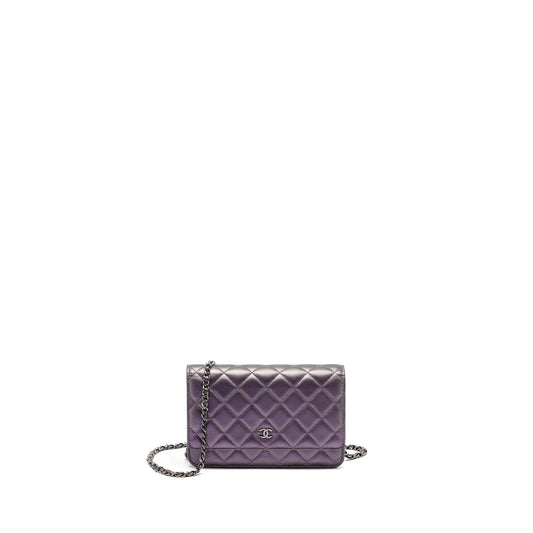 Chanel Classic Wallet On Chain Lambskin Iridescent Purple Ruthenium Hardware