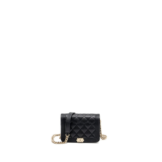 Chanel boy chain clutch caviar black LGHW (microchip)