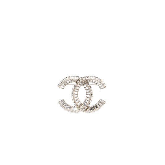 Chanel CC Crystal Brooch Silver Tone