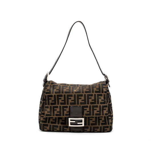 Fendi Vintage Shoulder Bag FF Jacquard Canvas Brown SHW