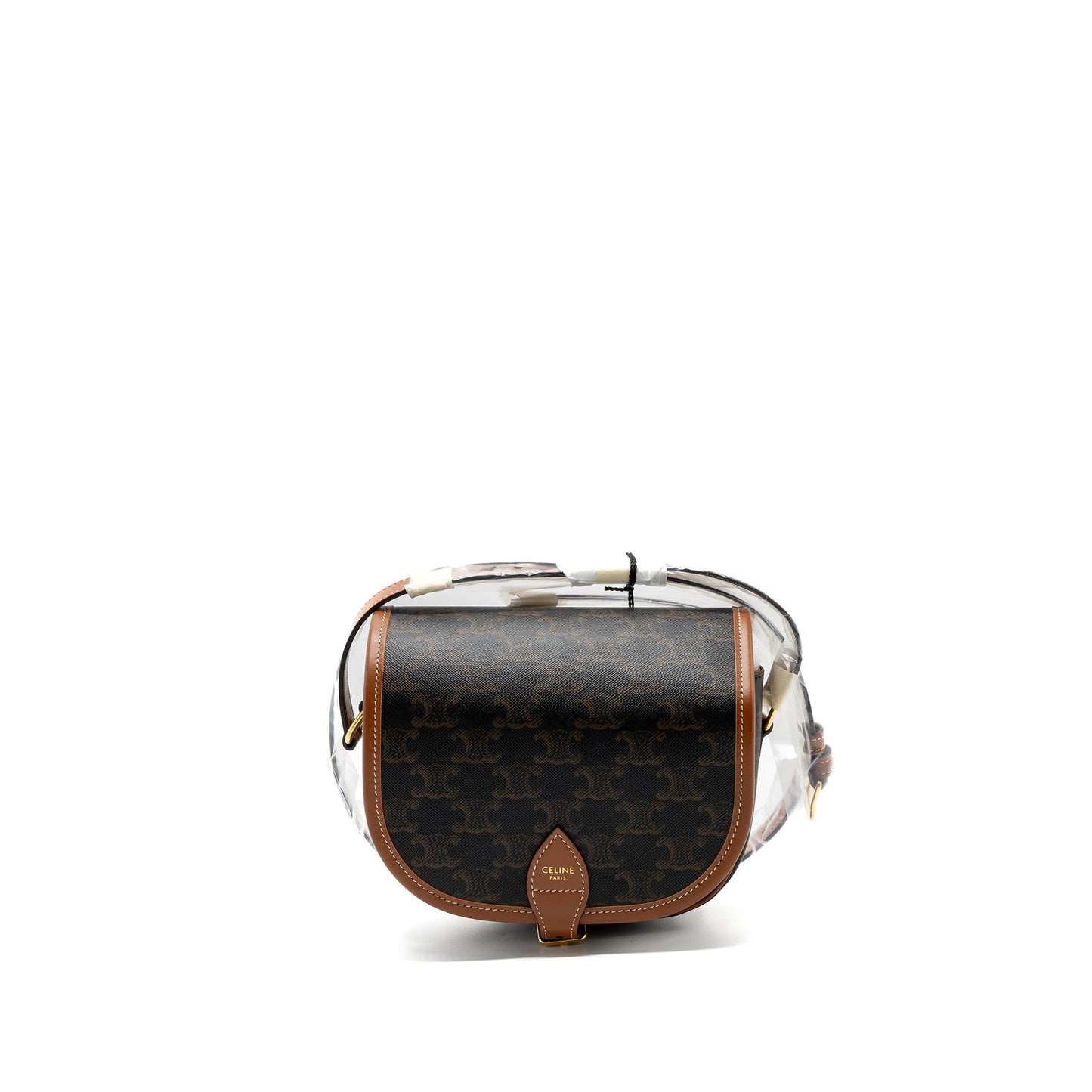 Celine medium Folco bag TRIOMPHE CANVAS AND CALFSKIN TAN GHW