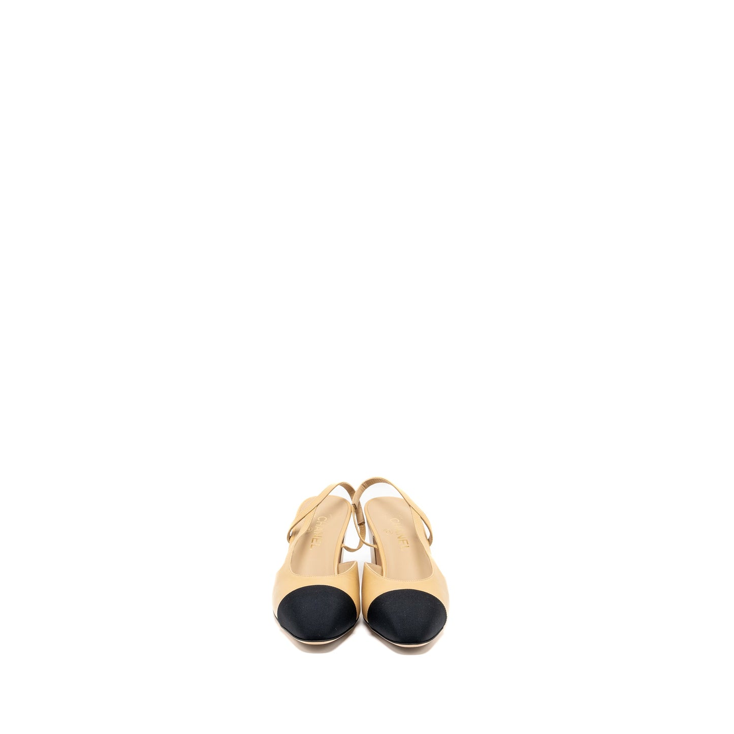 Chanel Size 41 Slingback Pumps Calfskin Beige/Black