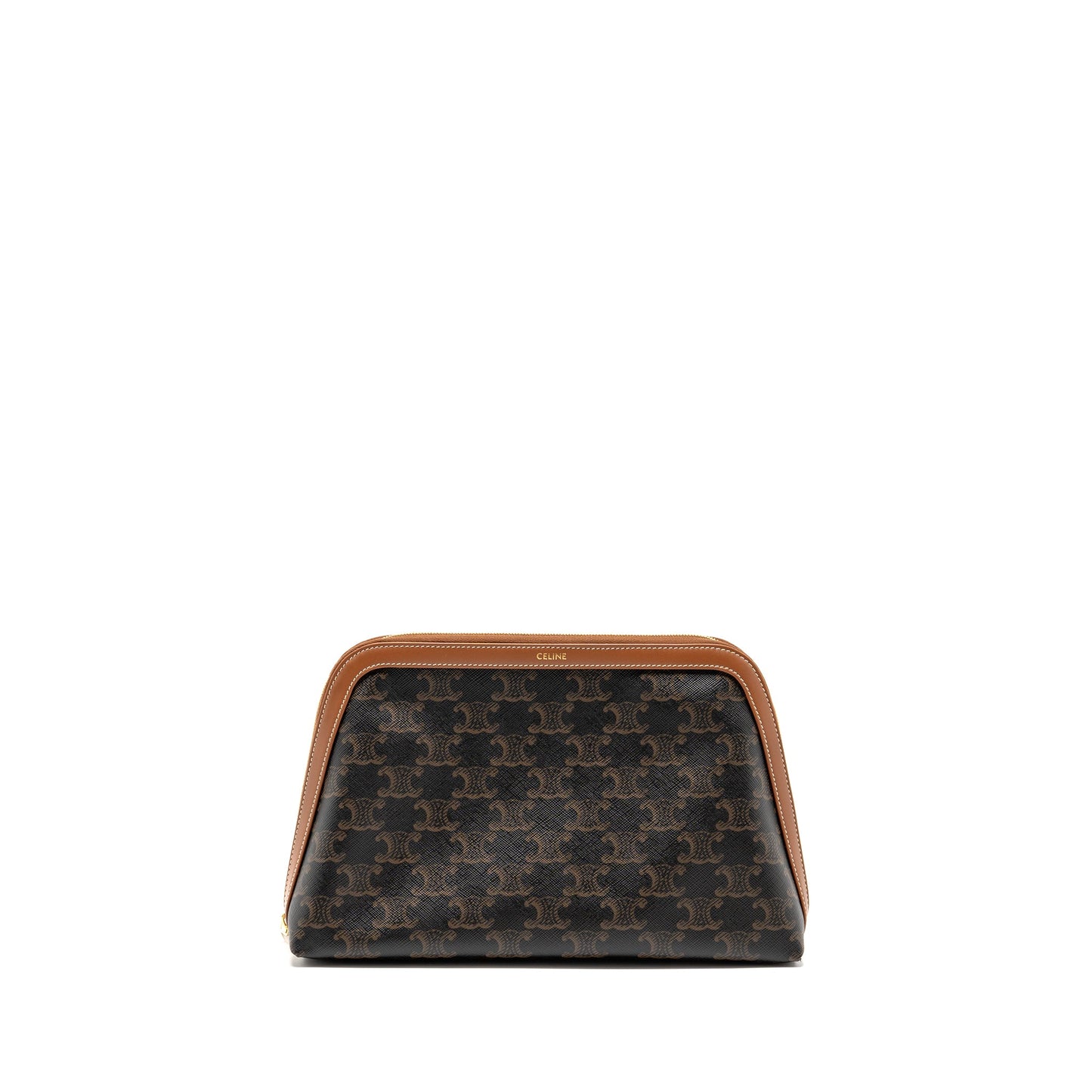 Celine Large Cosmetic Pouch Triomphe Canvas/Calfskin Tan GHW