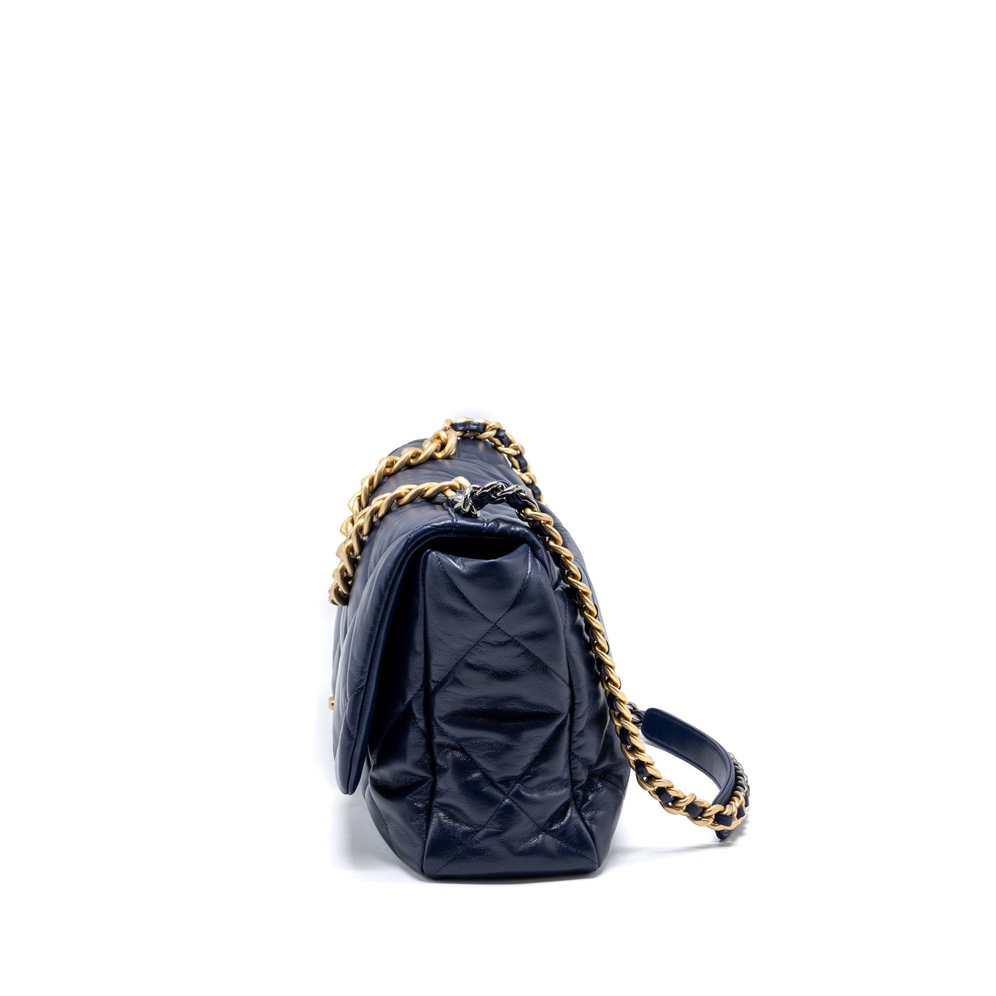 Chanel maxi 19 bag goatskin dark blue multicolour hardware