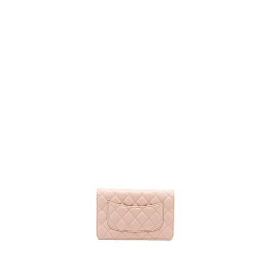 Chanel Enamel logo quilted wallet on chain caviar light pink LGHW