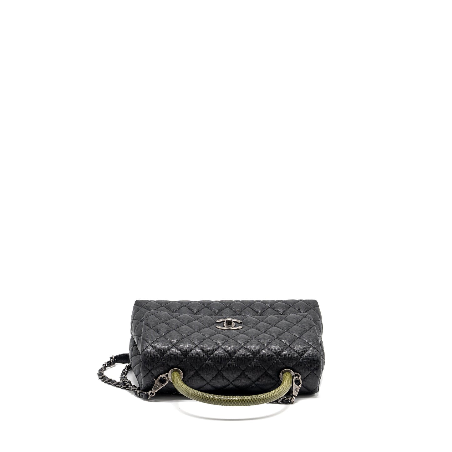 Chanel Medium Coco Handle Caviar / Lizard Handle Black Ruthenium Hardware