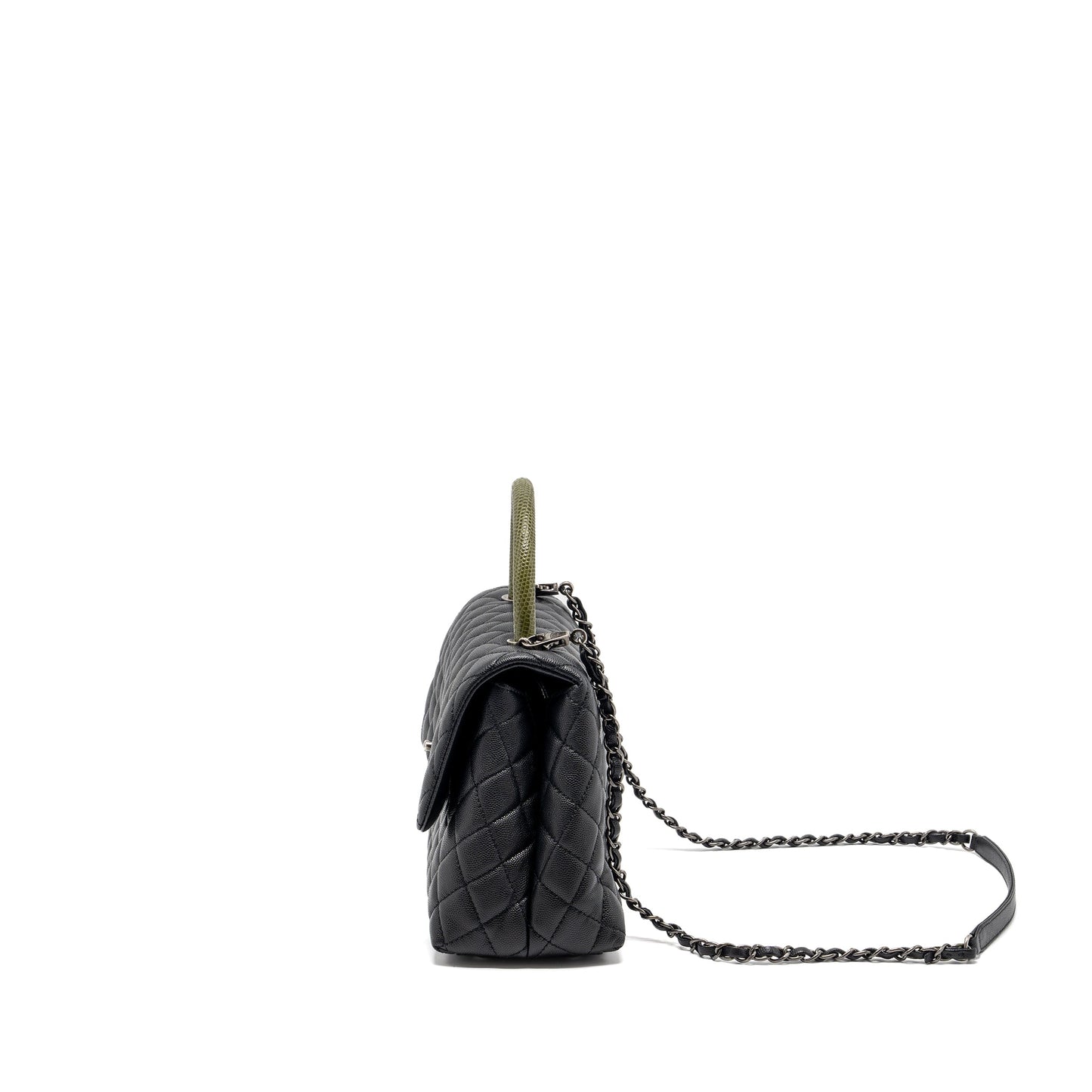 Chanel Medium Coco Handle Caviar / Lizard Handle Black Ruthenium Hardware