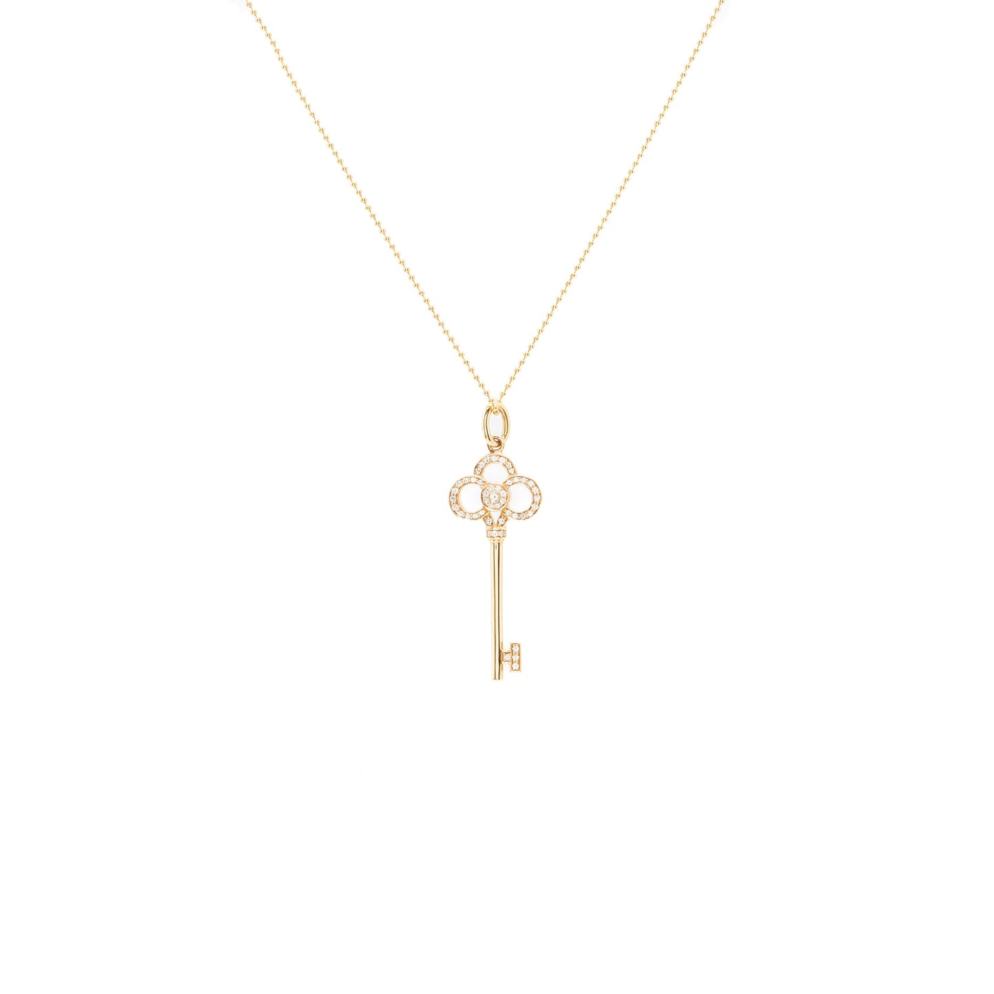 Tiffany Crown Key Pendant with 20 Inch Chain Rose Gold Diamonds