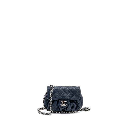 Chanel Mini Round Flap Bag With Chain Aged Calfskin Navy SHW
