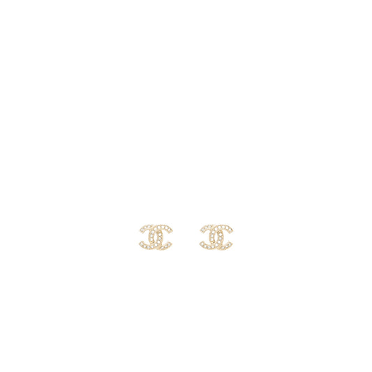 Chanel Classic CC Logo Earrings Crystal Light Gold Tone