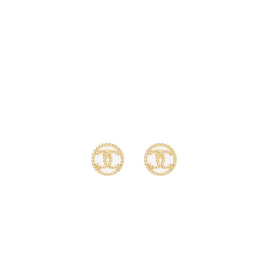 Chanel 22C Round CC Logo Earrings Light Gold Tone
