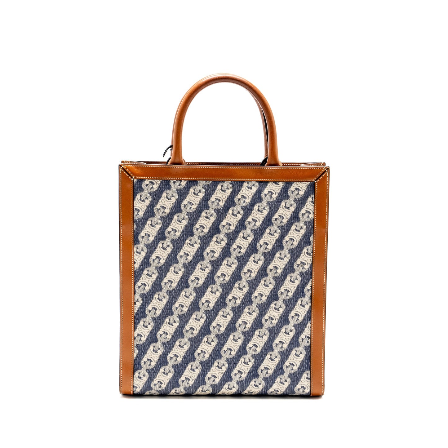 Luxury CELINE Vertical Cabas Tote in Triomphe Denim /Leather Navy/Tan