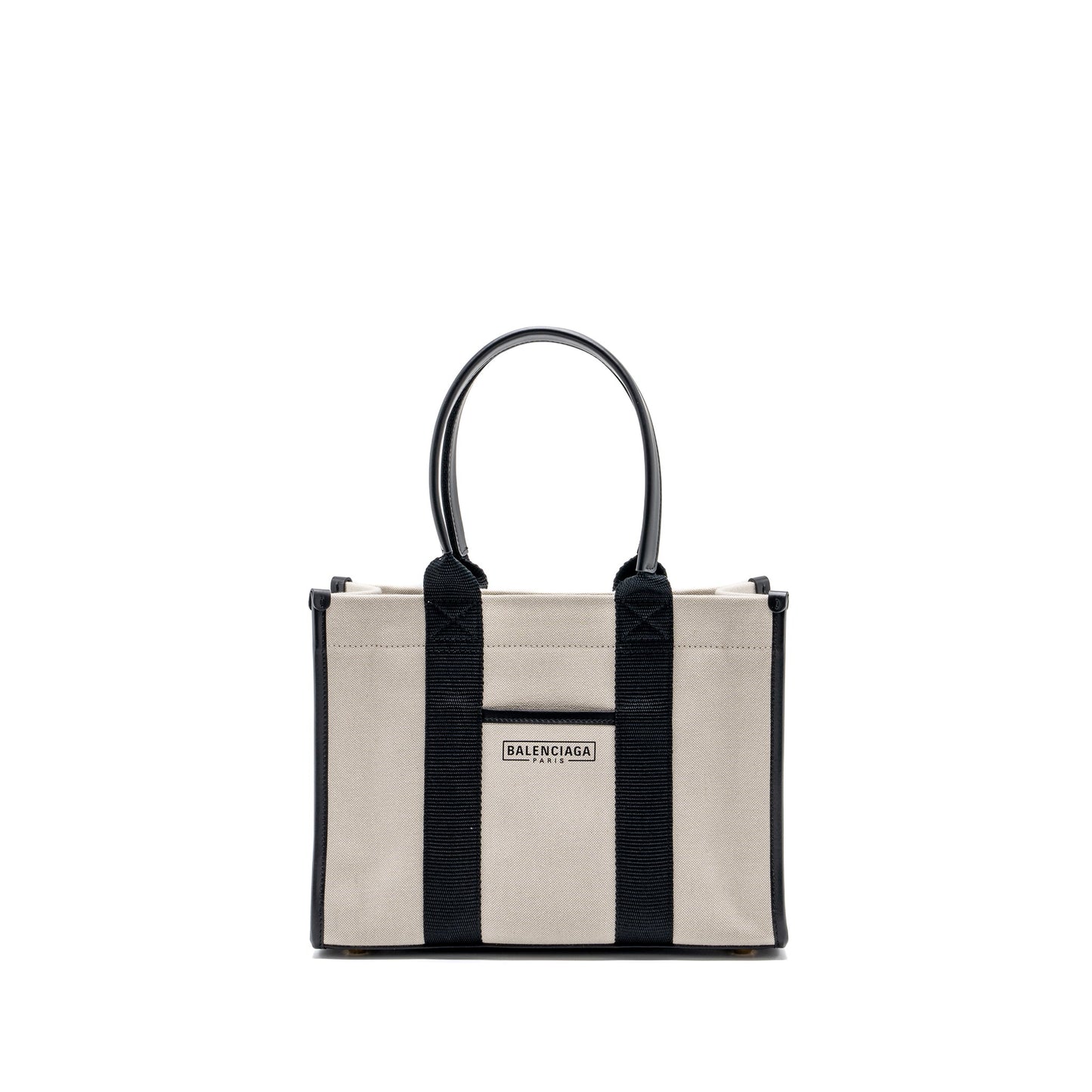 BALENCIAGA Small Tote Bag Canvas/ Leather Black/White GHW
