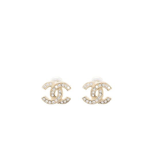Chanel Classic CC Logo Earrings Crystal LGHW