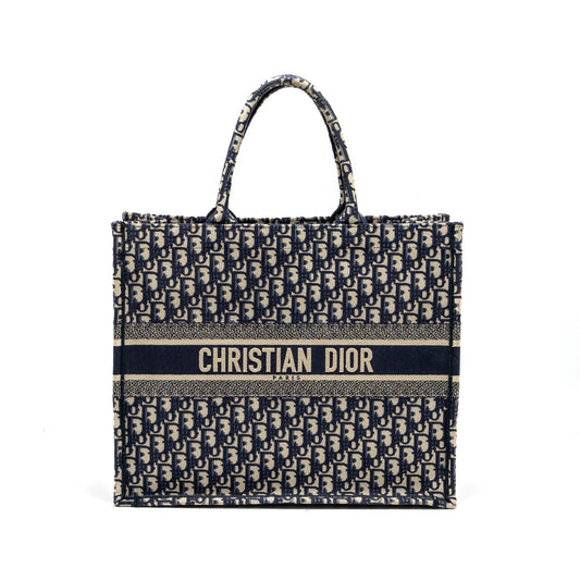 DIor Large Book Tote Blue Dior Oblique Embroidery