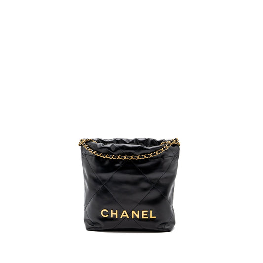 Chanel mini 22 bag shiny calfskin black GHW (microchip)