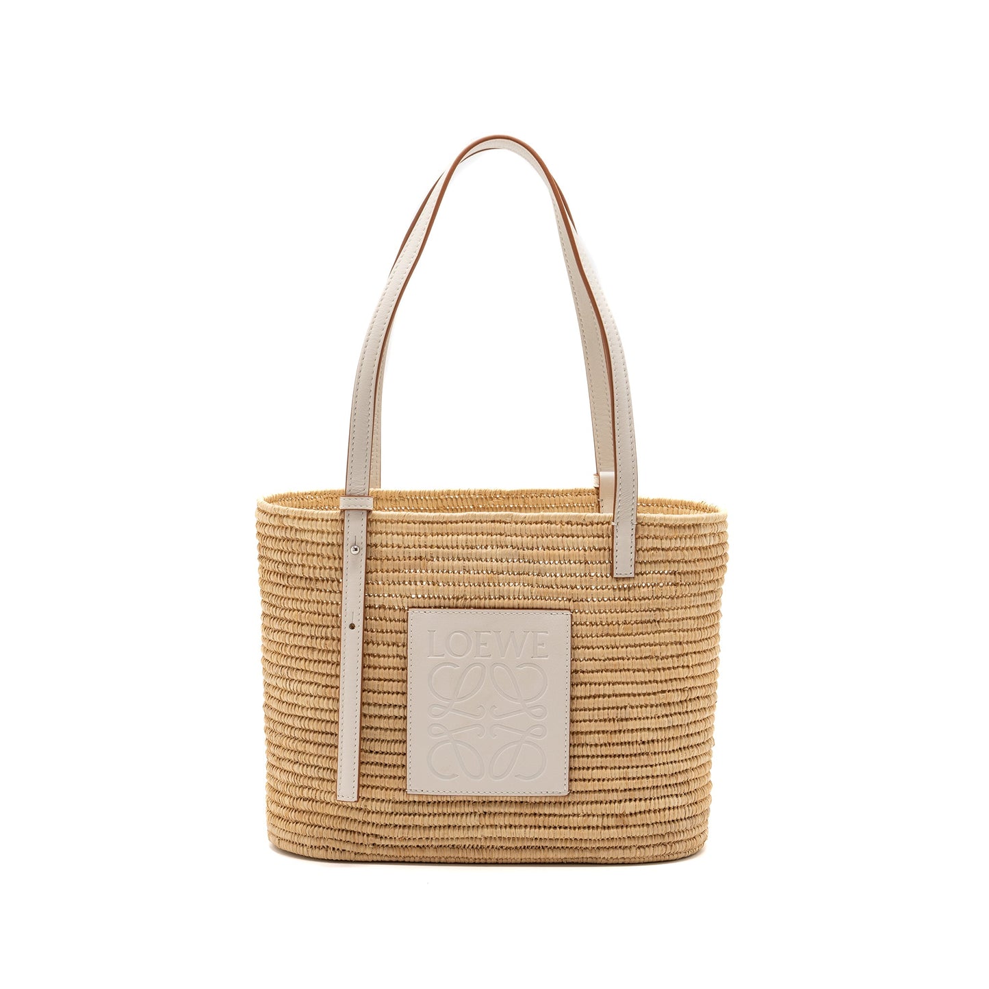 Loewe Small Square Basket Bag Raffia/Calfskin White SHW