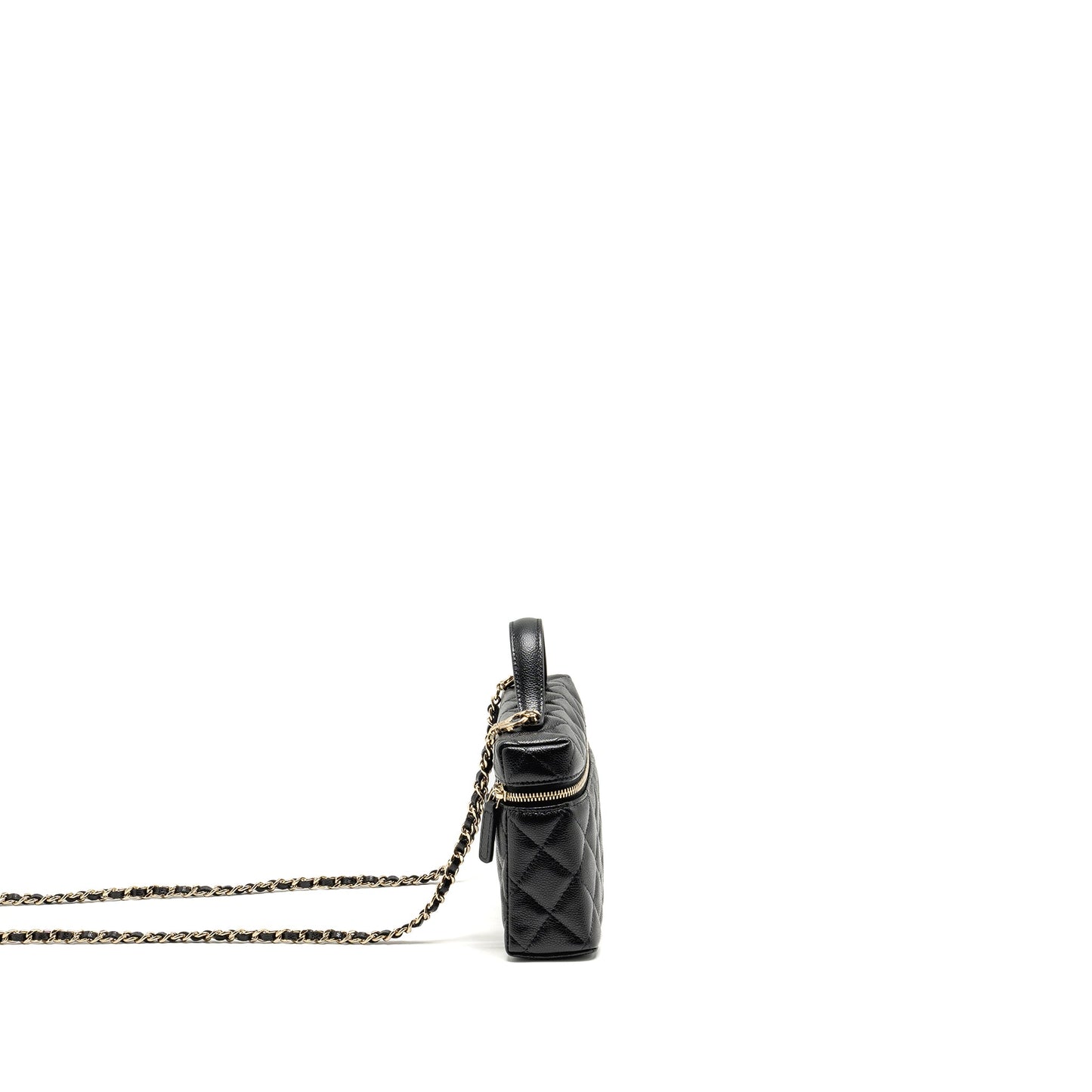 Chanel 25p CC Top Handle Vanity with Chain Caviar Black LGHW (microchip)