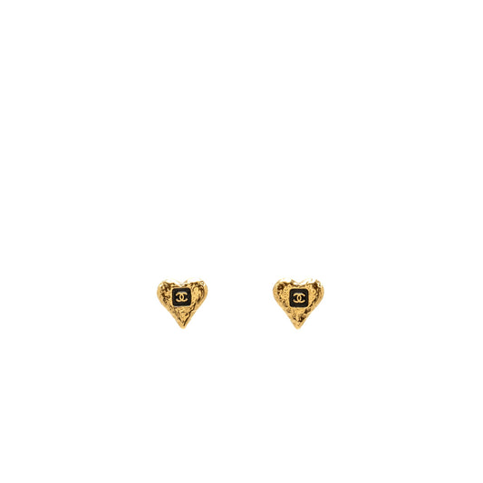 Chanel CC Heart Earrings Gold Tone