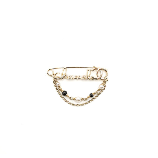 Chanel Pearl Drop Brooch Light Gold Tone