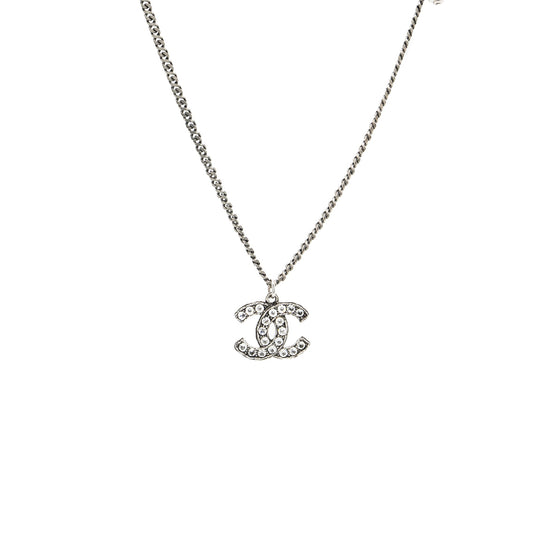 Chanel CC Logo Necklace Crystal/ Pearl Ruthenium Hardware