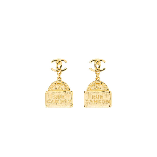 Chanel CC Logo Rue Cambo Drop Earring GHW