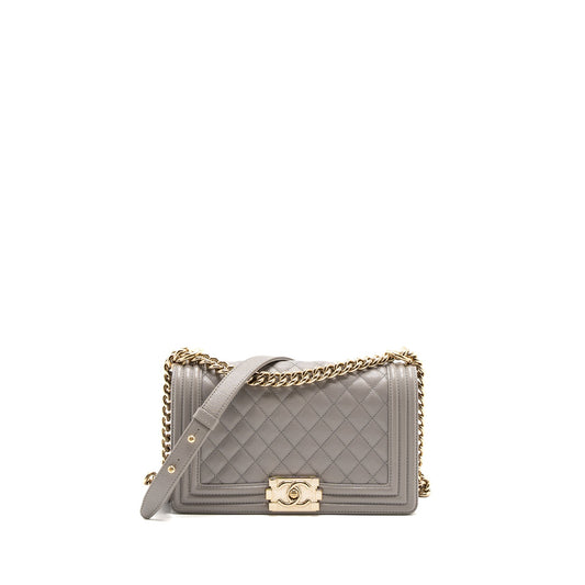 Chanel Medium Boy Bag Caviar Light Grey LGHW