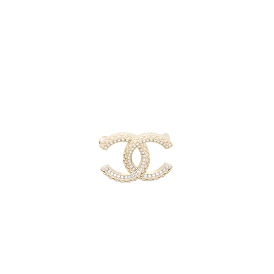 Chanel Detailed CC Logo Brooch Crystal Light Gold Tone