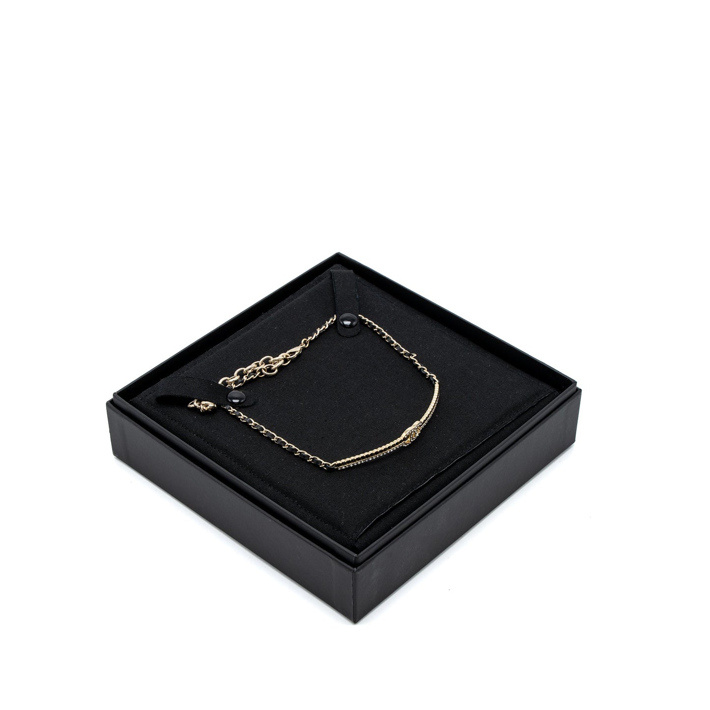 Chanel CC Logo Chocker Leather Chain Crystal Light Gold Tone