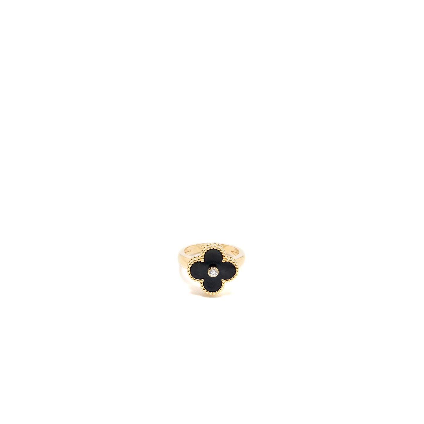 Van Cleef & Arpels SIZE 50 vintage Alhambra ring onyx,18k yellow gold, diamond